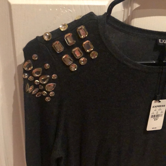 Express fitted sweater w embellished shoulders - Picture 2 of 8
